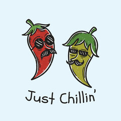 Wall Mural - Vintage Illustration Just Chillin Chilli Peppers Pun Poster