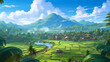 Indonesian village surrounded by lush terraced rice fields. generative AI