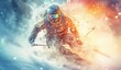 © DesignVectX - Skier jumping on a snowy mountain. Generative AI