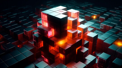 Wall Mural - abstract background with glowing cube lights. multi-color gradient technology concept. generative ai