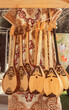 Kazakh national handmade musical instruments with horsehair strings are sold in a street shop
