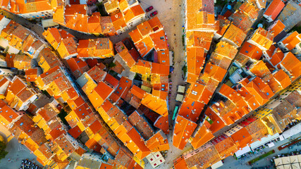 Wall Mural - rovinj, croatia. aerial view. old historic buildings in the bay. harbor with boats. beautiful romant