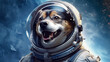 A dog in a spacesuit in outer space. AI generation