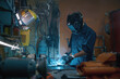 © Nomad_Soul - Repairman wearing protective helmet working with welding at motorcycle workshop
