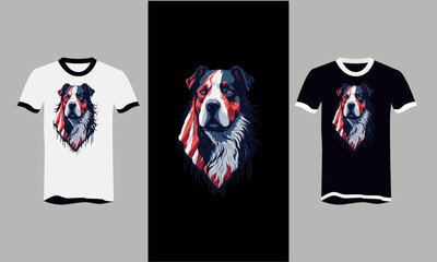 Wall Mural - head dog with flag american vector t-shirt flat design