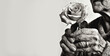 Embracing the Beauty of Natural Aging. An Elderly Woman's Hand with a Delicate Rose. The Wisdom and Grace of Growing Older. Generative AI