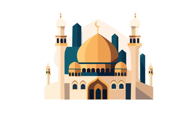 a stylized of a muslim mosque,a flat design of a masjid for Islamic organizations or communities,Beautiful Islam temple icon,crescent and cloud,Vector Illustration,Eid Mubarak greetings,Ramadan Kareem