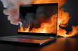 © le - Illustration of a burning laptop. Generative AI.