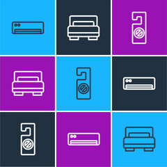 Canvas Print - Set line Air conditioner, Please do not disturb and Hotel room bed icon. Vector