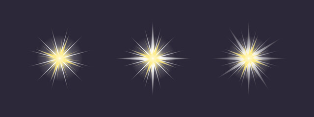 collection of bright sparkles in white and gold color