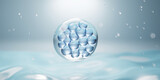 Fototapeta Dmuchawce - molecule inside bubble on blue background, concept skin care cosmetics solution. 3d rendering.