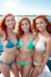 © Anatoly Tiplyashin - A group of beautiful ginger women in bikinis are relaxing on vacation on a yacht in the sea. Generative AI