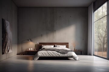 Wall Mural - Wide angle of modern industrial decor apartment bedroom using generative AI