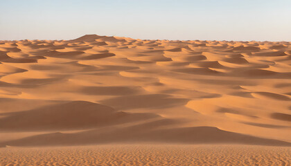 Fototapete - Sand dunes in desert landscape. Aerial view of the dunes. Beautiful sand dunes in the Sahara desert. Generative AI
