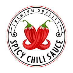 Sticker - chili sauce vector design logo. hot red chili concept, for sauce label, organic food product, farmer's shop.