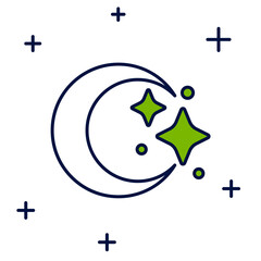 Wall Mural - Filled outline Moon and stars icon isolated on white background. Cloudy night sign. Sleep dreams symbol. Full moon. Night or bed time sign. Vector