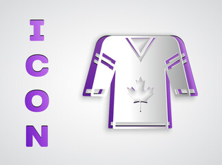 Sticker - Paper cut Hockey jersey icon isolated on grey background. Paper art style. Vector