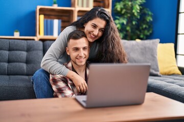 Poster - Man and woman couple watching movie at home