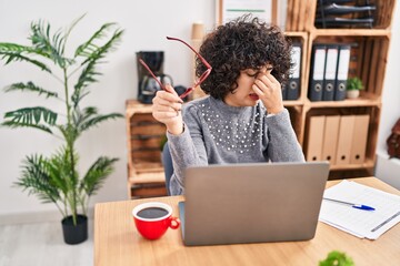 Wall Mural - Young middle east woman business worker stressed working at office