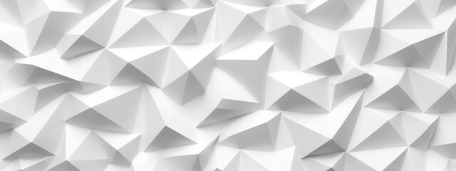 Poster - Abstract wide white texture with geometric triangular 3d triangles pattern wall background banner illustration, textured backdrop for design web, wallpaper  (Generative AI)