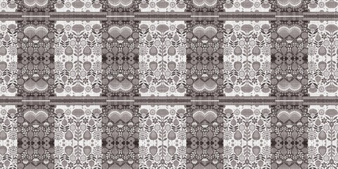 Country cottage grey intricate damask seamless border. 2 Tone french style ribbon. Simple rustic fabric textile for shabby chic patchwork. 