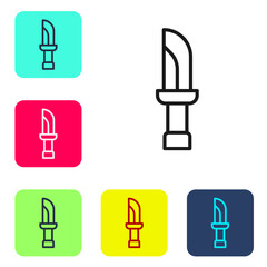 Sticker - Black line Knife icon isolated on white background. Cutlery symbol. Set icons in color square buttons. Vector