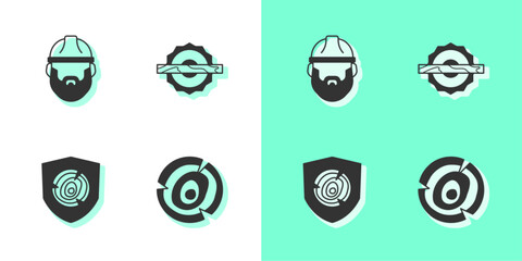 Poster - Set Wooden logs, Lumberjack, and Electric circular saw icon. Vector