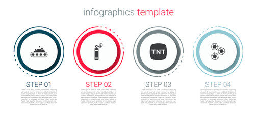 Sticker - Set Conveyor belt carrying coal, Dynamite, and Gem stone. Business infographic template. Vector