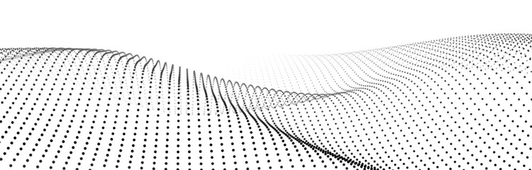 Wave of flowing particles on a white background. Abstract backdrop with dynamic elements of waves and dots. Vector