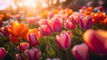 Close Up Of A Field Of Colorful Tulips
