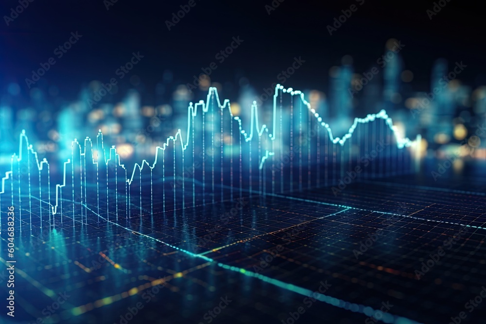 Perspective view of stock market growth, business investing and data ...
