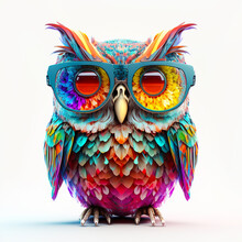 Cartoon Colorful Owl With Sunglasses On Isolated Background. Created With Generative Ai