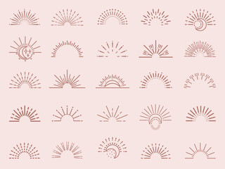 Wall Mural - explosion sunburst rays logo, sun boho retro decoration symbols. bohemian gypsies emblems. abstract 