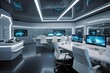 futuristic office view with the latest telecommunications equipment and monitors.Generative AI