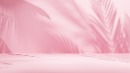 Poster - Room empty background with palm leafs shadows stage podium for design and products sunlights and shadows
