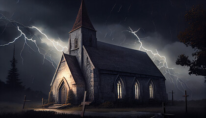 church at night - AI generated image