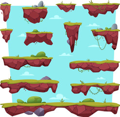 Poster - Ground with bushes. Game cartoon assets of ground landscapes different forms exact vector templates