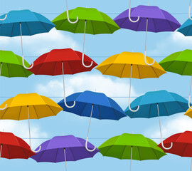 Wall Mural - colored umbrella pattern. opening rain tools umbrellas decent vector seamless background