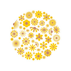 Poster - Flowers in circle. yellow beautiful flowers in round shape. Vector background