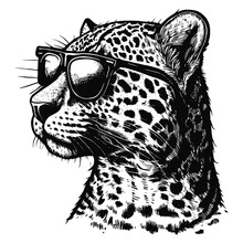 Cool Leopard Wearing Sunglasses Vector Sketch