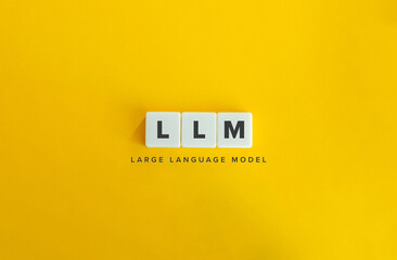 Wall Mural - Large Language Model (LLM). Block Letter Tiles on Yellow Background. Minimal Aesthetics.
