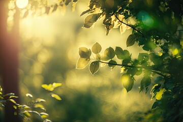 Poster - sunlight filtering through the lush foliage of a tree. Generative AI