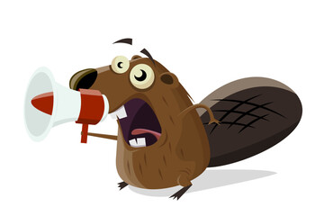 Wall Mural - funny cartoon beaver with with megaphone