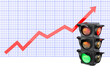 Traffic light with growing chart, 3D rendering