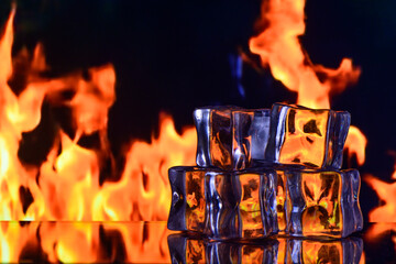 ice cubes on the background of flames, cocktail bar 2