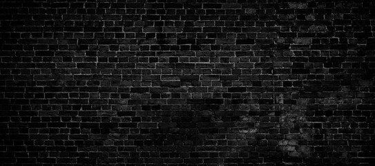 Aufkleber - Abstract Black brick wall texture for pattern background. wide panorama picture.