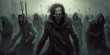 An army of undead apocalypse horror monster dark theme fantasy. Generative AI AIG16.
