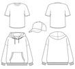 white template sweatshirt t-shirt baseball cap logo design blank style set hoodie back front clothing hood png transparent isolate
