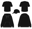 black template sweatshirt t-shirt baseball cap logo design blank style set hoodie back front clothing hood png transparent isolate