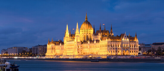 Wall Mural - Image of building of Parliament in night illumination of Budapest of Hungary outdoor.